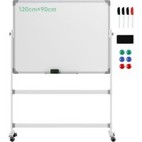 Lavagna Magnetica Bianca a 2 Facce con Accessori e 4 Ruote, in Alluminio e Acciaio, 127x50x165 cm