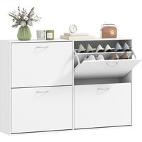Mueble Zapatero Blanco Zapatero Moderno con 4 Cajones Abatibles para 16-24 Pares de Zapatos para Pasillo 120x24x81 cm