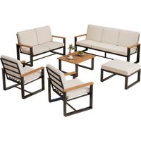 Gartenmöbel Set Garten Loungesessel Set Sofa 3-Sitzer 2-Sitzer 1-Sitzer Couchtisch Fußhocker Akazienholz Verzinkter Stahl Beige