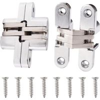 2pcs 68.5mm Hidden Cross Hinges, Invisible 180 Degree Folding Door Hinges, Zinc Alloy Invisible Hinges, with 8 Pieces Screws, for Door Cupboard Furniture Silver