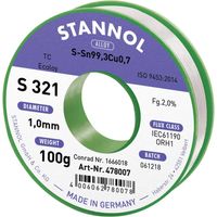 Stannol S321 2,0% 1,0MM SN99,3CU0,7CD 100G Stagno senza piombo senza piombo, Bobina Sn99,3Cu0,7 ORH1 100 g 1 mm