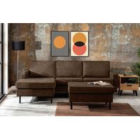 KONSIMO INVIA Loft Ecksofa links 4 Sitzer aus Leder und Mikrofaser, dunkelbraun