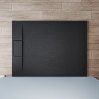 SONNI Receveur de douche 120x90cm Receveur de douche plat de haute qualité pour cabine de douche Salle de bain SMC Noir 32mm texture ardoise antidérapant, design découpable