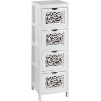 Baroni Home Comodino in legno, Mobilino da Soggiorno o Bagno, Mobiletto Multiuso con 4 Cassetti Intagliati, 23x23x77 cm