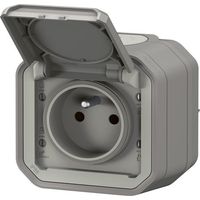 Legrand – Prise de courant 2P+T 16A saillie étanche IP55 – Éclips de protection – Installation intérieure et extérieure – Gris