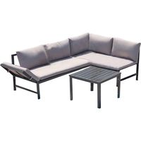 Concept-Usine – Salon de jardin bas 4 places avec canapé inclinable – Structure en acier robuste – Coussins déhoussables gris foncé – Design moderne