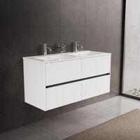 Inda - Badezimmerschrank 4 Schubladen L.120 mit doppeltem Hochglanzwaschbecken / Mattweiß - diamante