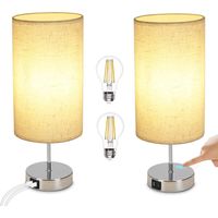 GBLY 2 pezzi Lampada da comodino touch dimmerabile E27 Lampada da tavolo Funzione di ricarica USB Soggiorno Cromato con paralume in tessuto per camera da letto Soggiorno Comodino Senza lampadina