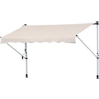 Outsunny Toldo Manual Retráctil 4x1,2 m Toldo Exterior Terraza Enrollable Altura Ajustable con Manivela 170-280 cm Sin Taladro para Balcón Jardín Beige