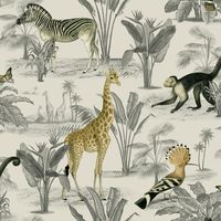 Vintage Zoo Wallpaper Nina Home Animal Print Monkey Butterfly Soft White