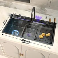 Évier de cuisine en acier inoxydable, bac multifonctionnel pour le lavage des légumes, grand évier domestique à cascade à un bac - TELISIYA - 88x48CM(côté gauche)