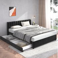 Cama tapizada 180/200 cm negra de terciopelo con 2 cajones y somier