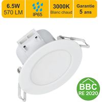 Spots LED encastrable BBC (RT2012) IP65 - spécial salle de bain - 6.5W 500 LM 3000K - garantie 5 ans