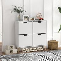 Meuble à chaussures 4 portes 16 paires avec étagère ajustable pieds pin blanc 95 x 26 x 95 cm