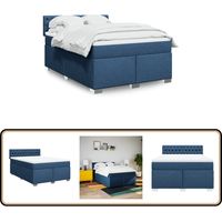 vidaXL Boxspringbett mit Matratze Blau 140x200 cm Stoff