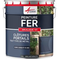 Arcane Industries – Peinture métal antirouille 2.5 L gris anthracite – Application directe sur rouille – Protection jusqu'à 10 ans – Laque uréthane semi-brillante