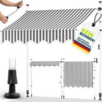 tillvex Toldo para balcón 300 cm gris/blanco brazo articulado toldo abrazadera toldo sol balcón sin taladrar