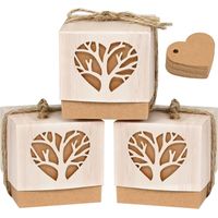 Lot de 50 Boîtes à Dragées Baptême en Forme de Arbre de Vie, Boite Communion, Boîte Cadeau Mariage, Coffret Bonbons Baptême avec Corde de Chanvre et Étiquette pour Garçon Fille (Forme de Cœur)