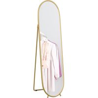 Specchio Verticale Ovale da Terra con Supporto, in Vetro e Metallo, 40x41x159 cm, Tonalità Oro