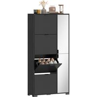 Scarpiera Moderna con Specchio, 4 Cassetti a Ribalta, Capacità Fino 16 Paia di Scarpe, Nero