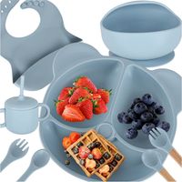 Silicone Baby Feeding Set, 8-Piece, Blue, Suction