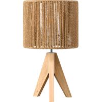 EDISHINE Lampe de chevet en bois, lampe de table avec ampoule LED E27, 36 x 20 x 20 cm trépied, abat-jour en corde tissée
