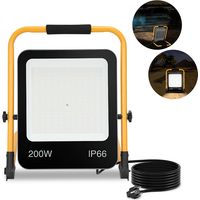 TolleTour Projecteur de chantier LED, projecteur extérieur IP66, angle 120°, projecteur LED 200W avec trépied, lampe de travail blanc froid