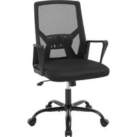 Chaise de Bureau Ergonomique Klihome, Chaise Pivotante avec Dossier Rabattable, Réglable en Hauteur, roulettes Universelles à 360° et Accoudoirs, Noir