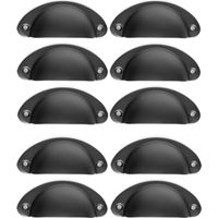 10PCS Poignée de Coquille Vintage Bouton de Porte Rétro Poignées de Porte en Fer avec Vis - 8,2 x 3,5 CM Noir