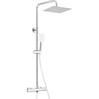 Bathroom Thermostatic Shower Mixer Set Handheld Shower and with Adjustable 8" Overhead Rainfall Shower Head Twin Head & Body Chrome Plated Set