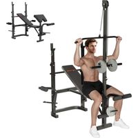 Banco de Musculación con Soporte para Barra Ajustable Extensión de Piernas Curl de Predicador y Mariposa para Gimnasio
