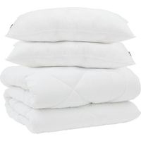 Ensemble de couette en duvet, comprenant 3 oreillers, en microfibre blanche, garni de duvet d'oie.