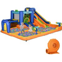 Castillo Hinchable Infantil con Tobogán Piscina Muro de Escalada Inflador y Bolsa de Transporte 430x420x200cm Multicolor