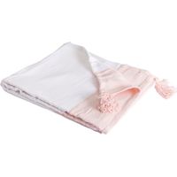 SACASA - Couverture plaid 100% coton rose pâle avec pompons 130x170cm SLAVANN