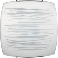Deckenleuchte 1xE27 Haken Chrom Glasplatte weiß verzierte horizontale Linien E-Energy Manuela
