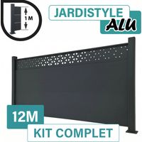 Kit Clôture Aluminium Gris Anthracite 12M - Design Ibiza - Sur Platines - 1 mètre