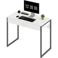 Escritorio con 2 cajones 100x50x75 cm mesa ordenador patas acero blanco brillante