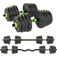 Juego de Mancuernas Ajustables 30 kg 3 en 1 con Barras de Conexión y Mangos Antideslizantes para Gimnasio en Casa Verde