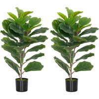 Lot de 2 plantes artificielles intérieures 80 cm figuier arbre artificiel avec pot en plastique et flocage vert
