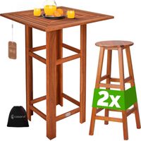 CASARIA® Mesa de Bar con Taburetes Interior Exterior Madera de acacia 110 x 75 x 75 cm Resistente a la intemperie Rústica Maciza Jardín Balcón Terraza