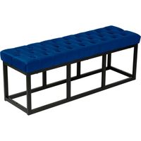 Banco de sofá a pie de cama de 120 cm de largo en terciopelo azul y metal negro 100003666