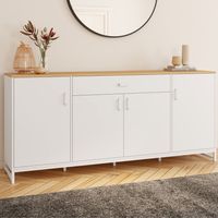 Aparador WASHINGTON XXL de 180 cm con 4 puertas y 1 cajón, madera y blanco