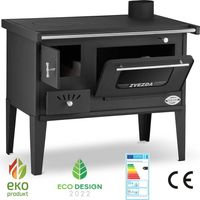 Cuisinière à bois 6 kW – Puissance de chauffage jusqu'à 80 m² – Longueur bûches 40 cm – Classe énergétique A – Acier noir – Zvezda