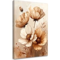 Impression sur Toile, Coquelicots beiges dans une composition botanique délicate,80x120