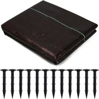 Tissu de contrôle des mauvaises herbes tissé 13m + 12pcs piquets de sol en plastique 11cm