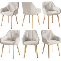 Goeurvant – Lot de 6 chaises de salle à manger minimalistes – Accoudoirs ergonomiques, pieds en bois, rembourrage dense – Beige