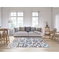 Tappeto Arredo Moderno Morbido in Ciniglia Ingresso Antiscivolo Prodotto Italiano Soggiorno Camera Salotto Disegni Piazzati Cotone Varie Misure Grande Maioliche Topazio - 65x220 cm