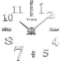 royaluxe - Moderne Silencieux DIY Grande Horloge Murale Autocollant 3D Home Office Decor Cadeau (Argent)