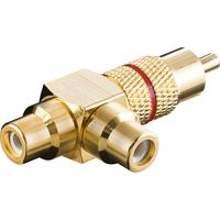 Cinch-Y-Adapter, Stecker zu 2x Buchse, Goldausführung, rot, 1x Cinch-Stecker 2x Cinch-Buchsen. Farbversion Rot
