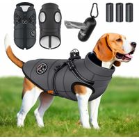 LOVPET® Giacca per cani Cappotto per cani con pettorina incl. 45 sacchetti per la cacca + dispenser Gilet invernale per cani foderato impermeabile Gilet imbottito con fascia toracica Antracite / 5